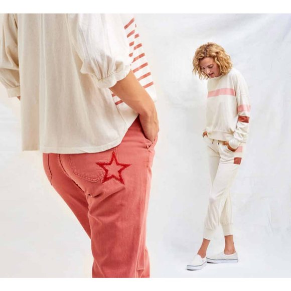 Sundry Pants - Sundry Anthropologie Size 26 Star Patch Ankle Zip Jogger Twill Pant in Rust Pink
